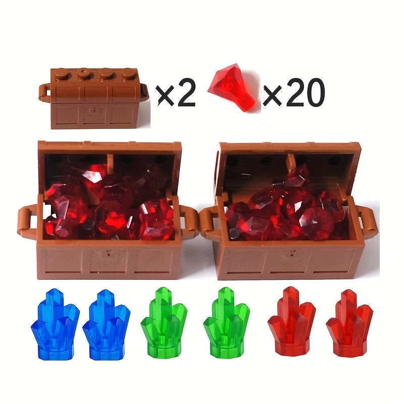 28pcs Building Blocks Set Doll Diamond Brick Toy Treasure Chest Golden Pocket