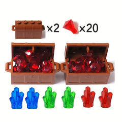 28pcs Building Blocks Set Doll Diamond Brick Toy Treasure Chest Golden Pocket