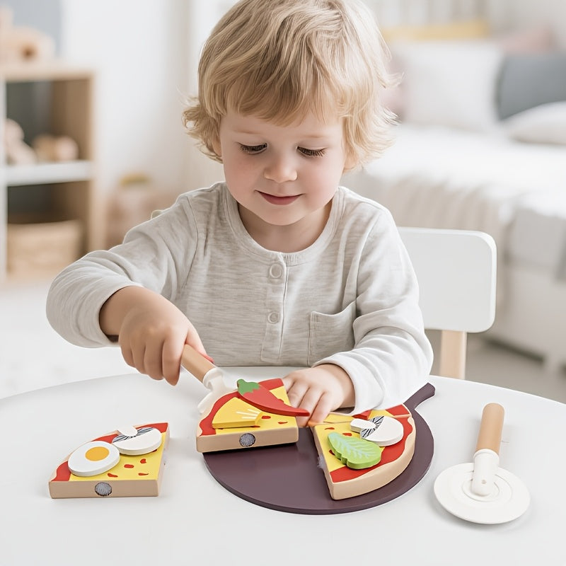 Wooden Royal Pizza Playset for Kids Realistic Pizza Dough & Toppings