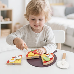 Wooden Royal Pizza Playset for Kids Realistic Pizza Dough & Toppings