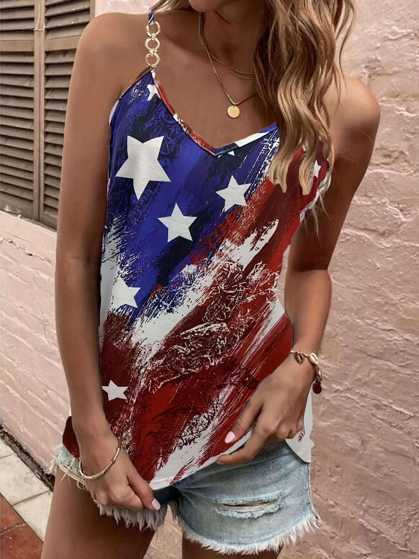 Floral Print Tank Top with Chain Strap