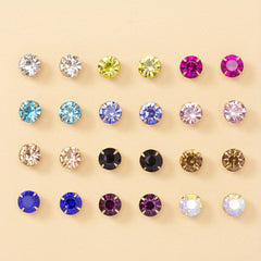 12 Pairs Colorful Rhinestone Stud Earrings Stainless Steel Jewelry