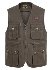 Zipper Pockets Cotton Cargo Vest Men's Casual Outwear Zip Up Vest