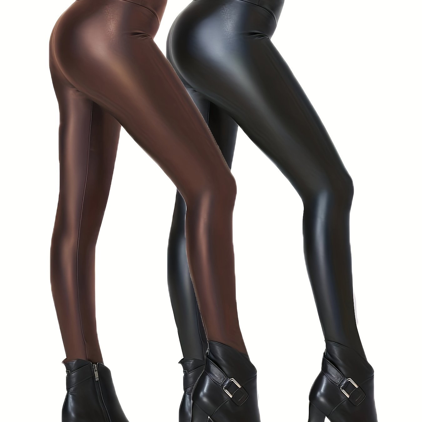 2pcs Faux Leather Yoga Tight Pants Tummy Control Fitness Leggi