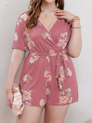 Floral Print Short Sleeve Romper with Belt