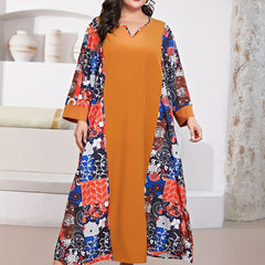 Boho Maxi Dress Floral Print Long Sleeve Notched Neck