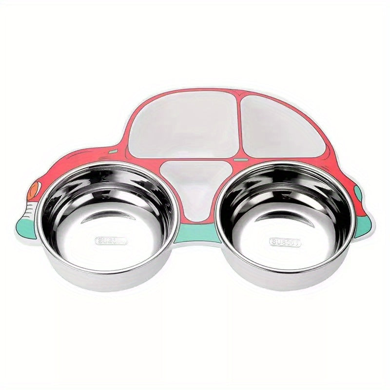 Kids Car Plate 304 Stainless Steel Spoon Fork Baby Divided Food Plate