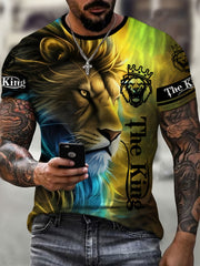 Lion 3D Pattern Print Men's Short Sleeve Tee