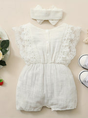 2pcs Baby Girls Lace Sleeveless Romper & Headband Set