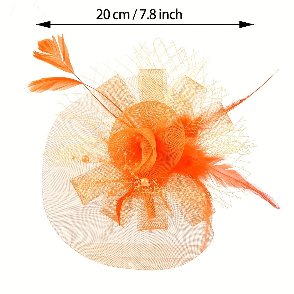 Feather Fascinator Mesh Flower Head Piece Clip Wedding Tea Party