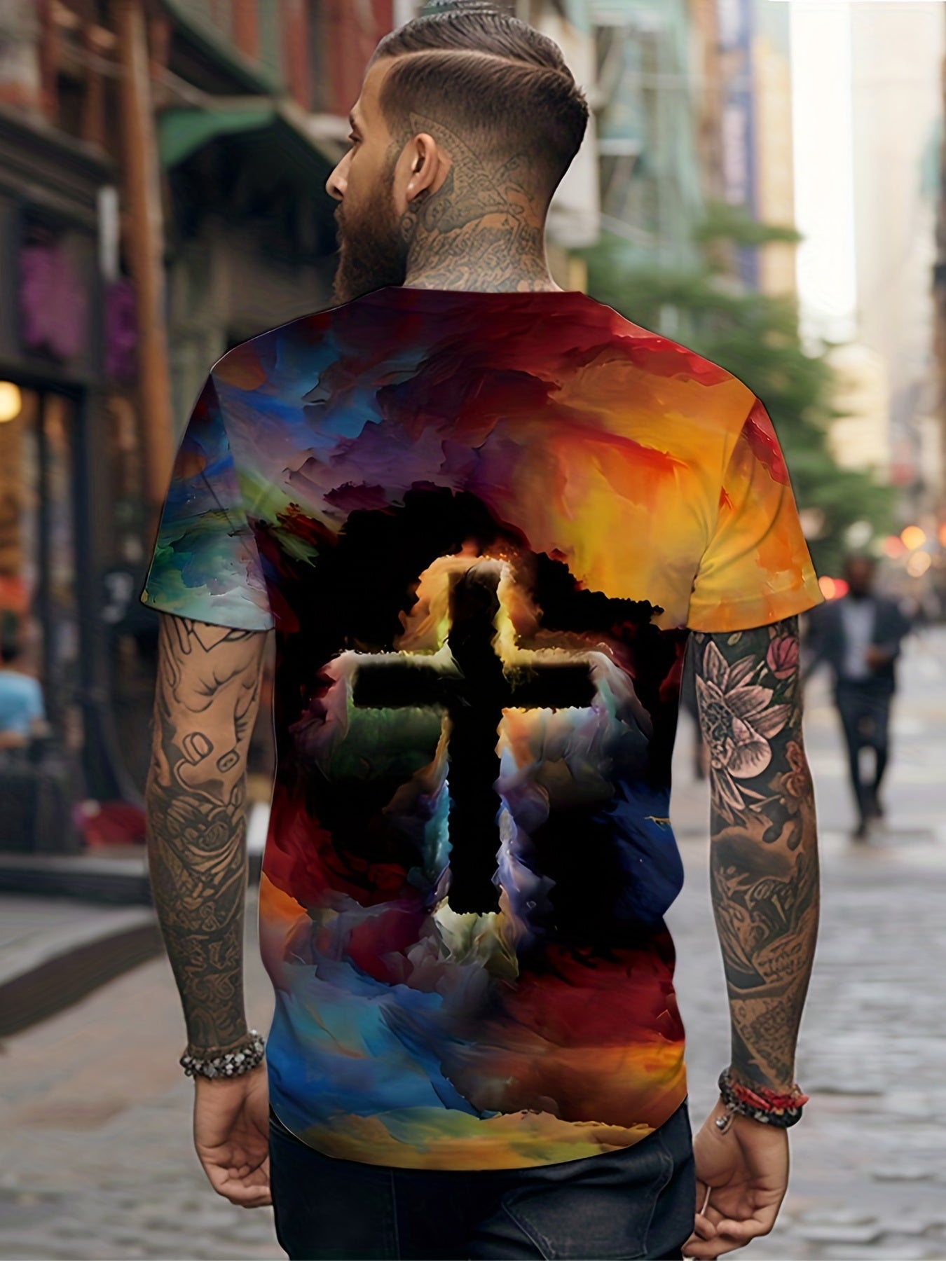 Cross 3D Digital Pattern Men's Graphic T-shirt Casual Tee Short Sleeve Top
