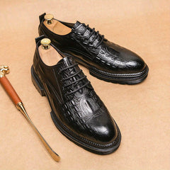 Men's Crocodile Pattern Derby Shoes Wear resistant Non Slip Formal Shoes