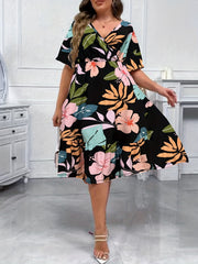 Floral Print Surplice Neck Dress