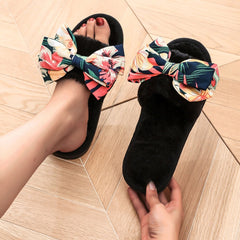 Plush Bow Decor Indoor Slippers