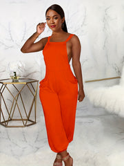 Backless Tie Dual Pockets Jumpsuit Sexy Sleeveless Jumpsuit