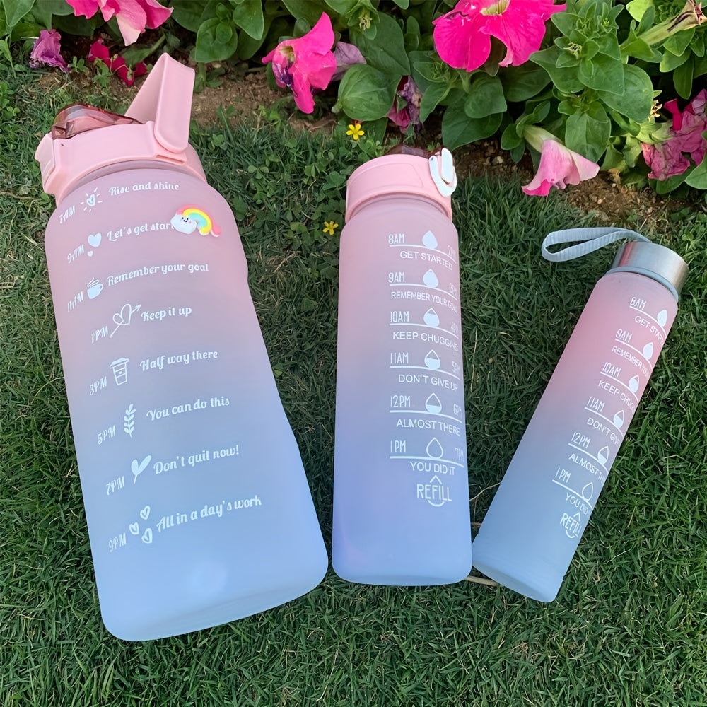 3pc 300 750 2000ml Water Bottle Time Marker Leak Proof Gradient Sports Plastic