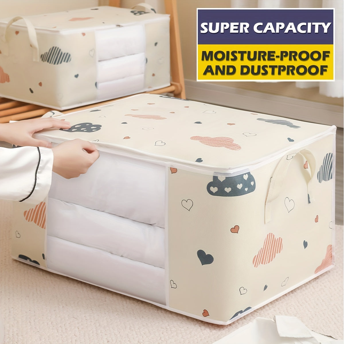 Foldable Storage Bag Quilt Toy Organizer with Reinforced Handles