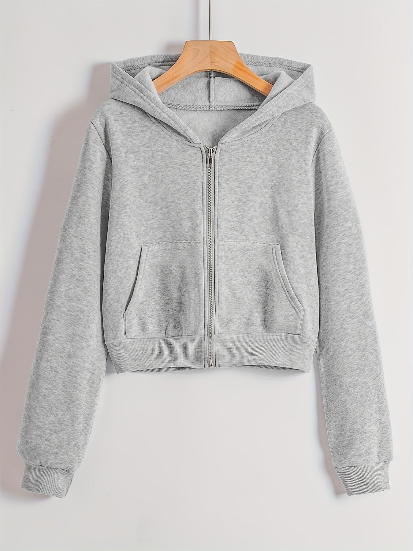Solid Hooded Jacket Zip-Up Workout Outerwear