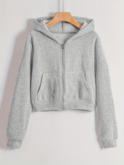 Solid Hooded Jacket Zip-Up Workout Outerwear