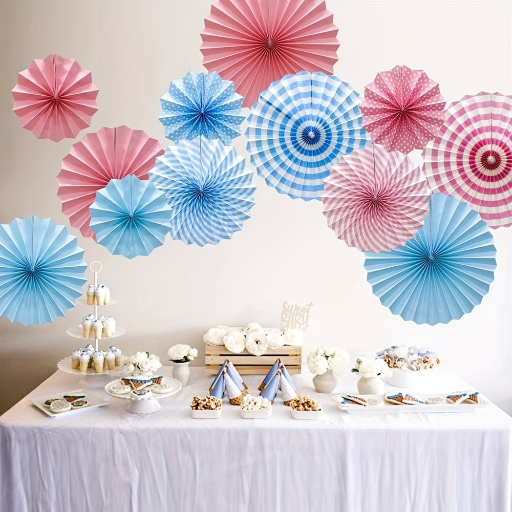 6pcs Colorful Paper Fan Flower Set for Birthday Wedding Room Party