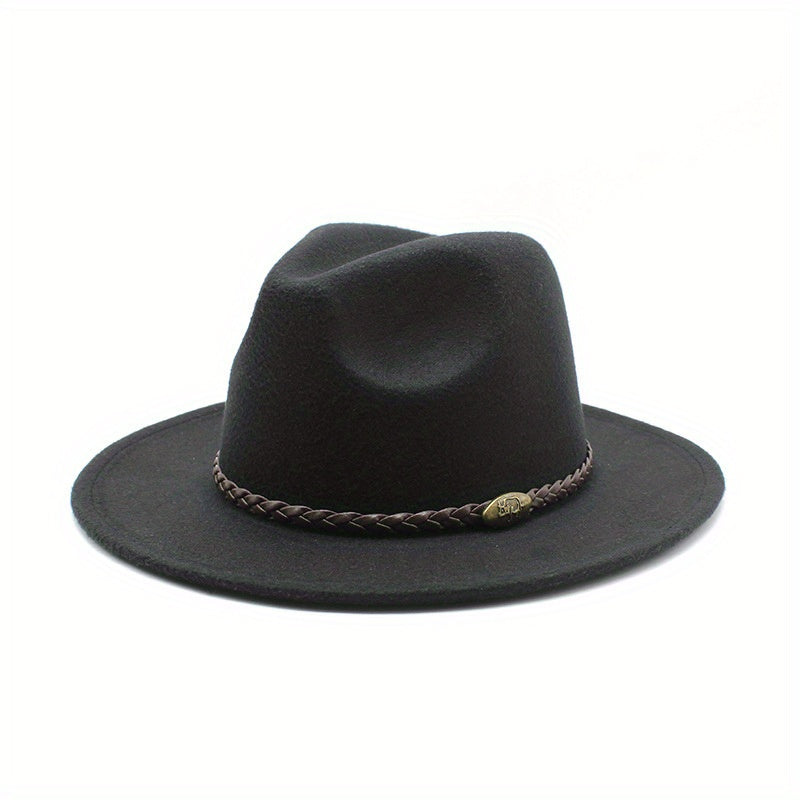 Men's Vintage Woolen Top Hat with Belt - British Style Flat Brim Jazz Hat