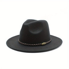 Men's Vintage Woolen Top Hat with Belt - British Style Flat Brim Jazz Hat