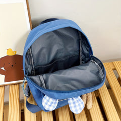Kids Cartoon Rabbit Plaid Backpack With Teddy Bear Plush