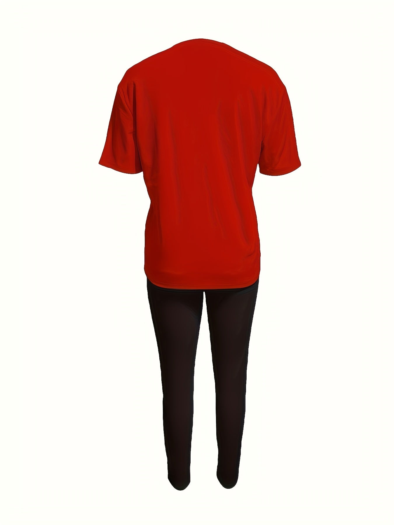 Figure Print Short Sleeve Tops & Solid Long Length Pants Outfit