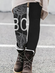 Women's Plus Spiderweb & Letter Print Leggings