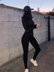 Long Sleeve Fleece High Elastic Yoga Jumpsuit Solid Sports Bodysuit