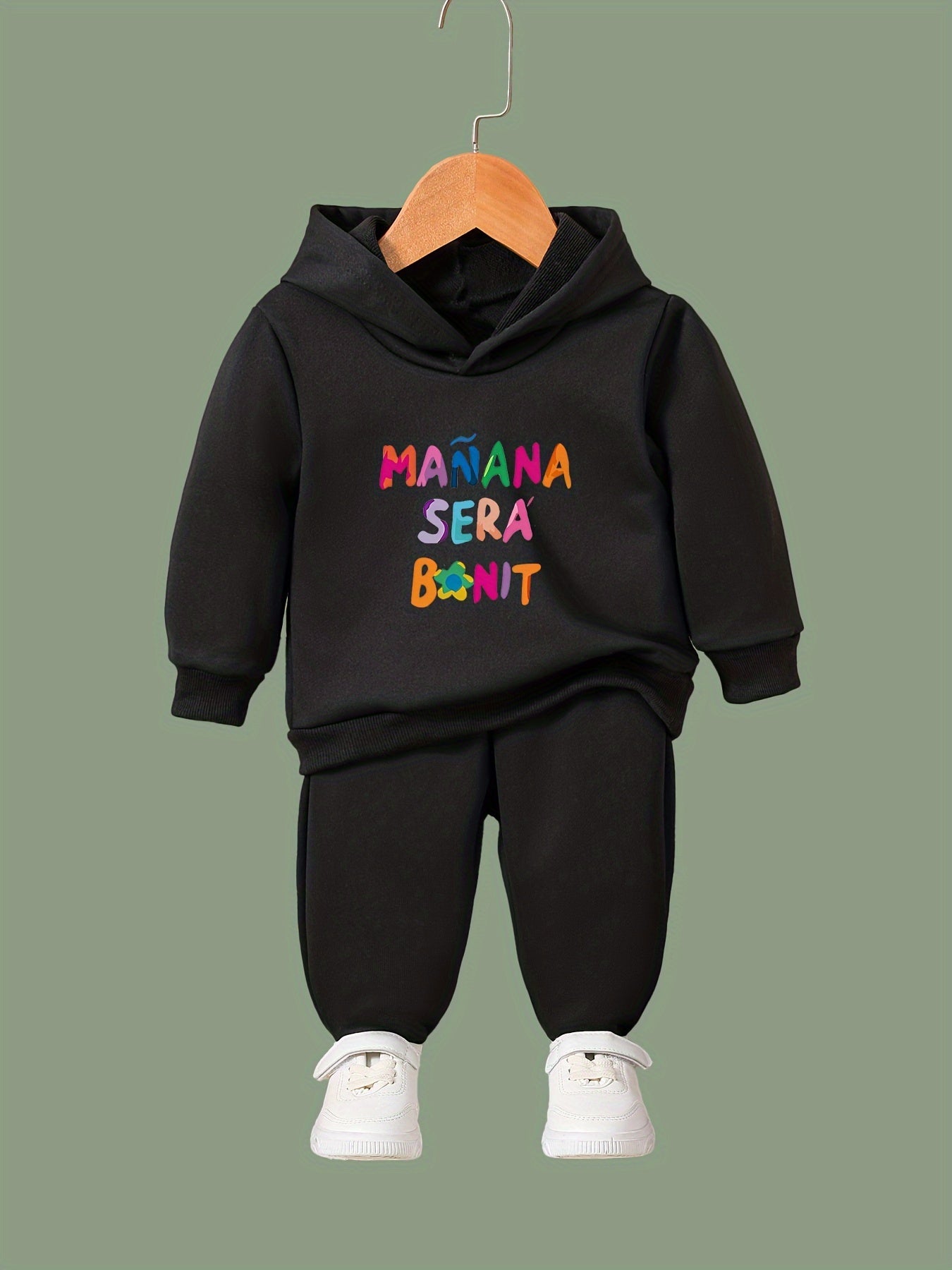 Kid's Letters Print Long Sleeve Hoodie & Pants Set Sporty Clothes
