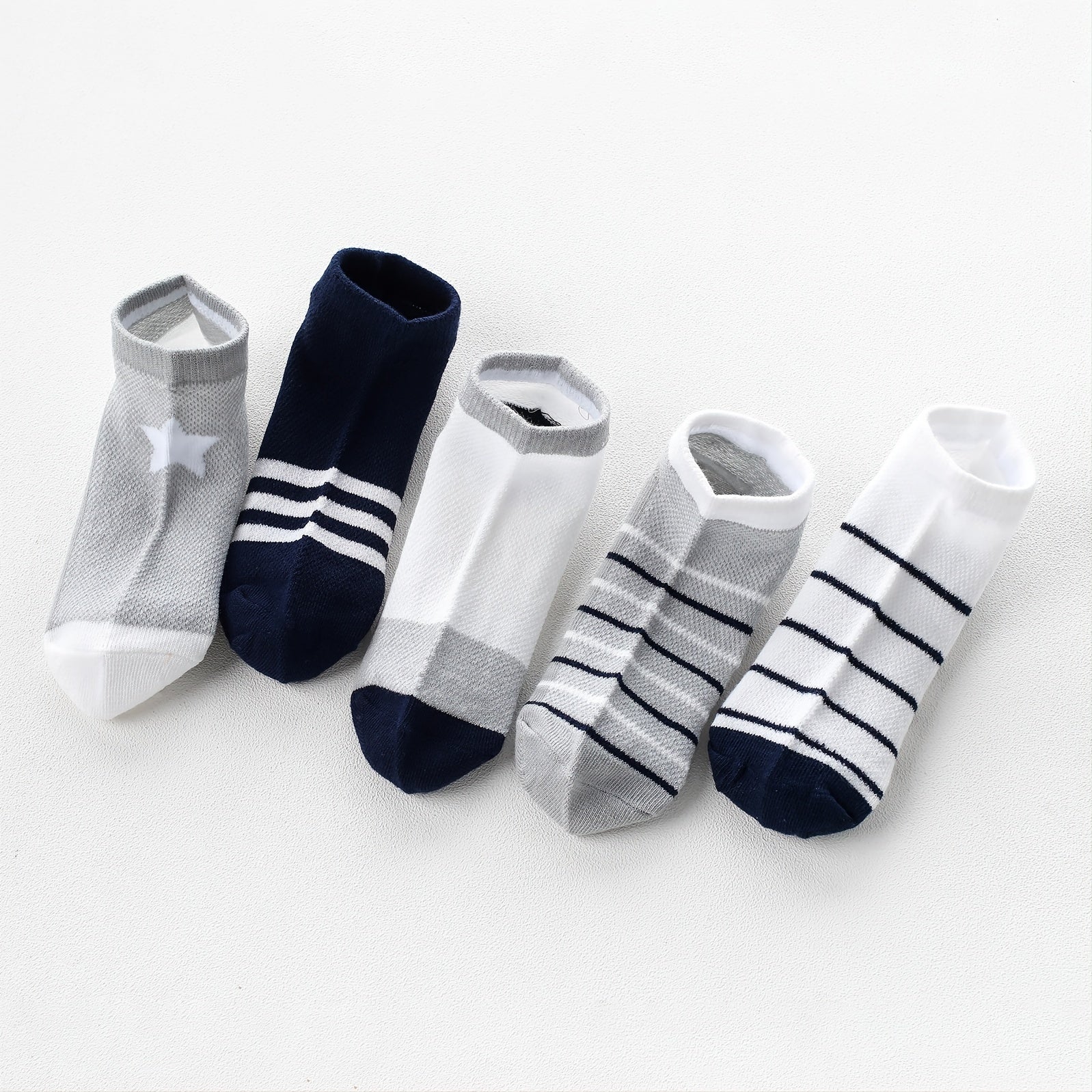 5 Pairs Kids Striped Star Mesh Ankle Socks for Boys and Girls