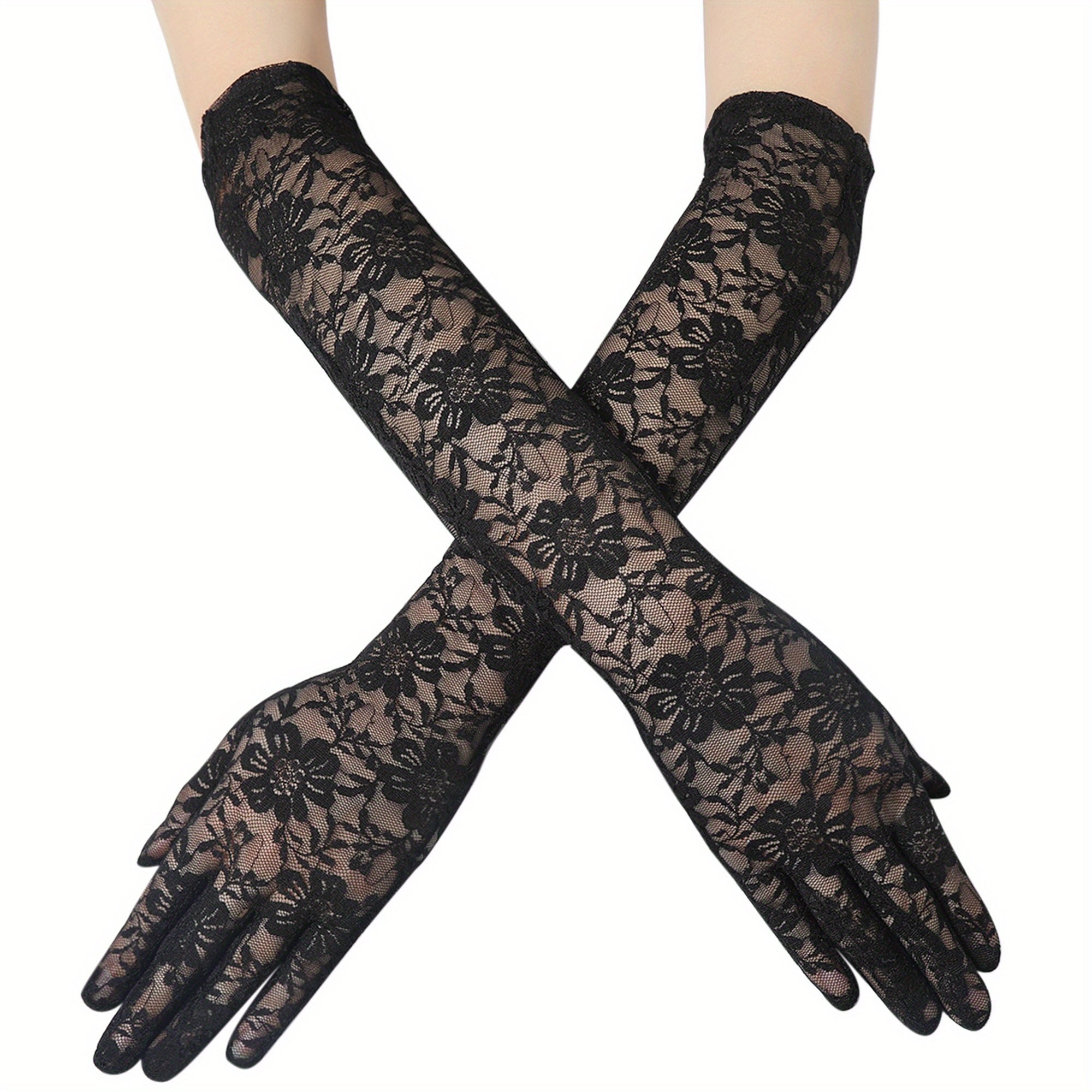 Long Lace Floral Gloves for Party Wedding Bridal