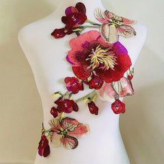 Water Soluble 3D Peony Embroidered Applique Patch for Dress Skirt Wedding