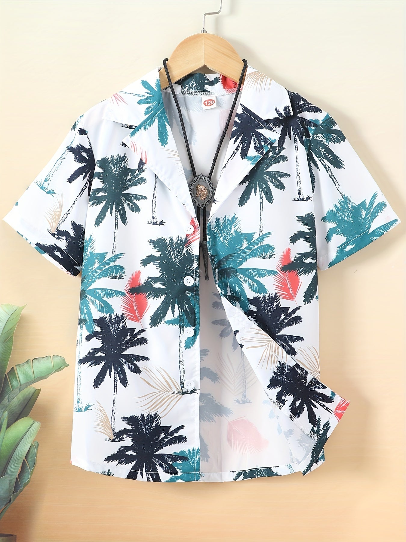 Boys Coconut Tree Print Button Down Shirt
