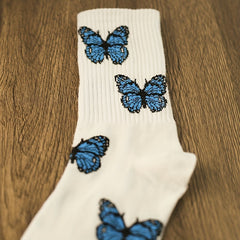 3 Pairs Butterfly Print Socks Comfy & Breathable Mid Tube Socks