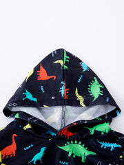 Colorful Dino Print Boy's 2pcs Sweatshirt & Sweatpants Set