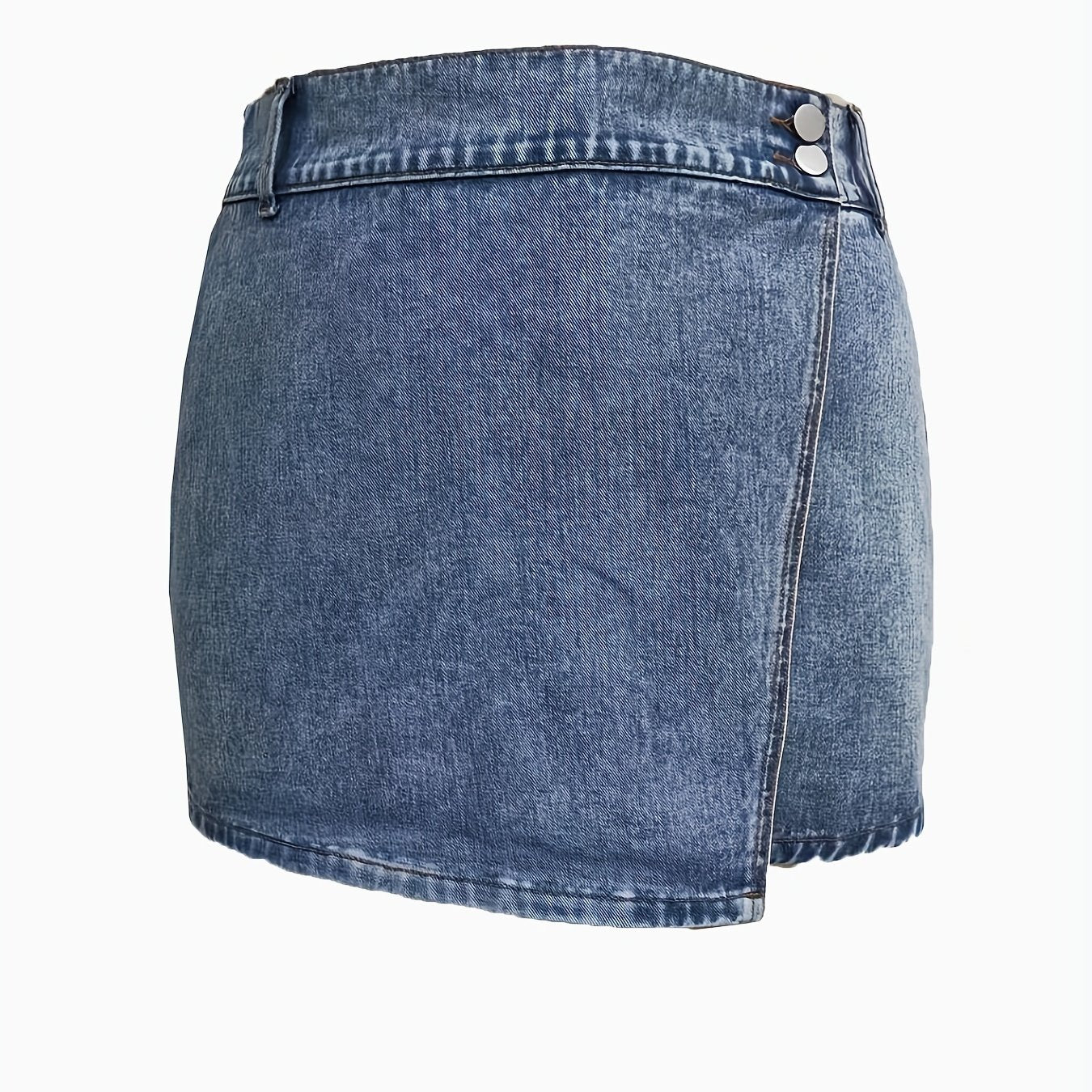 High Rise Denim Skort Elastic Button Decor