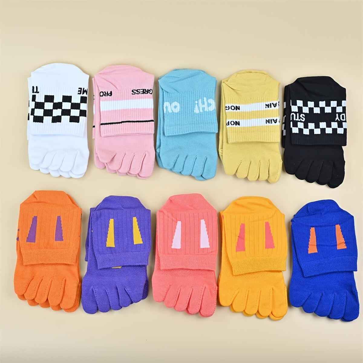 10 Pairs Striped 5 Finger Socks Mid Tube Women's Stockings