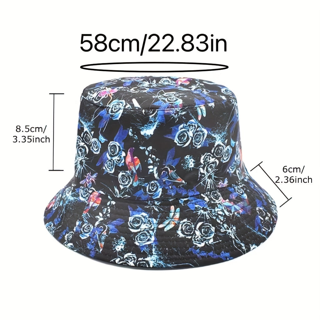 Rose Flower Animal Pattern Printing Fisherman Hat Outdoor Casual Double sided