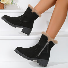 Thick Snow Boots Plush Lined Thermal Chunky Heels Non Slip Outdoor Walking Boots
