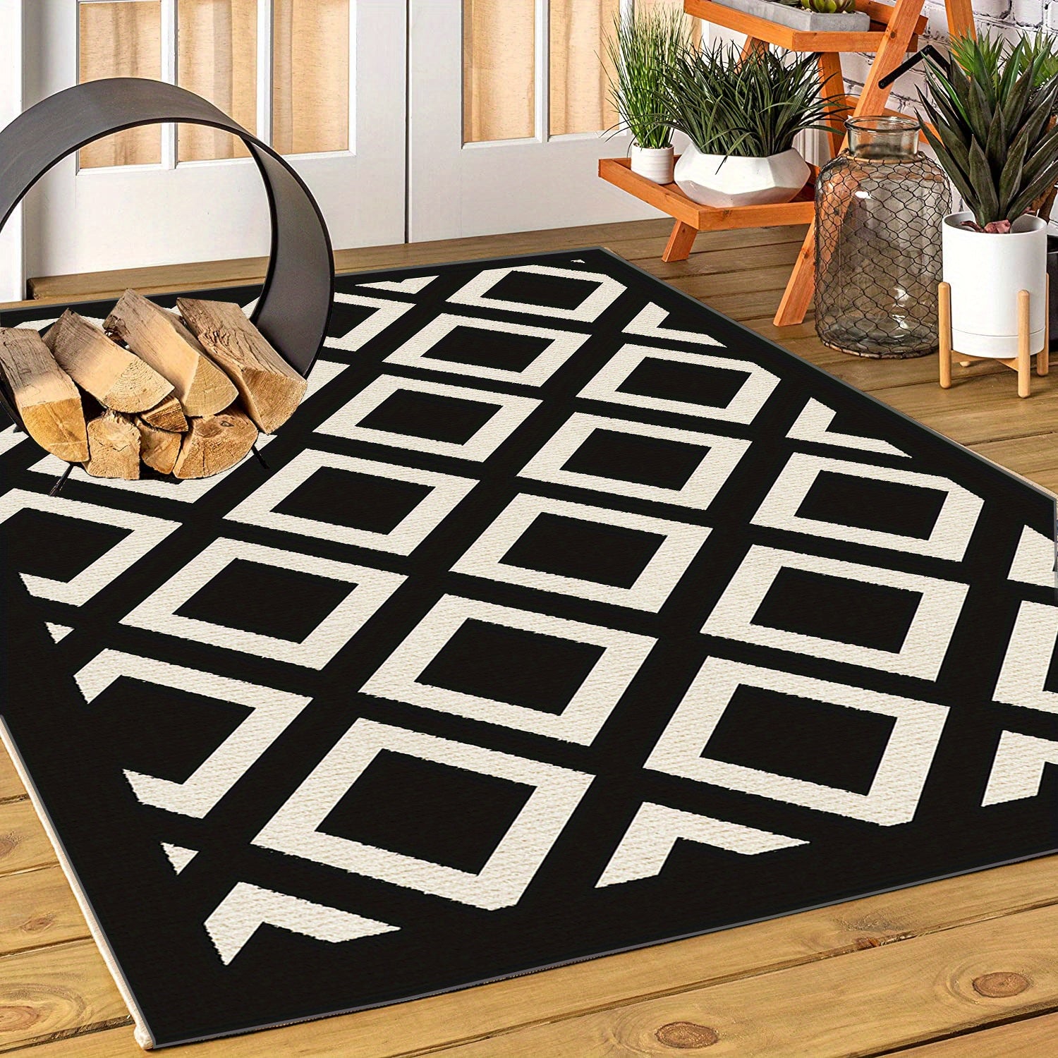 Large Boho Indoor Outdoor Mat Non-Slip Straw Rug Modern Area Rug