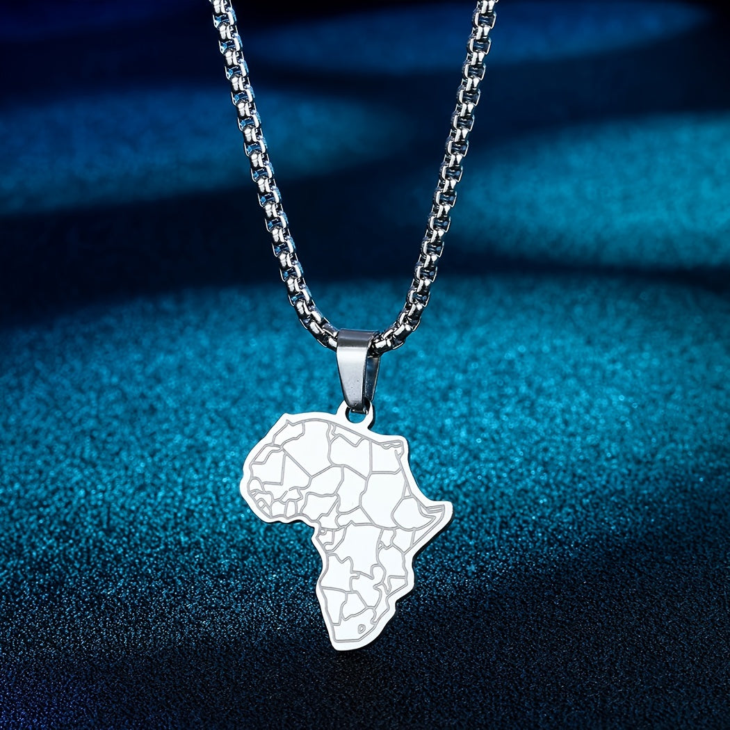 Africa Map Tiger Face Pendant Necklace Stainless Steel Hip Hop Vintage Gift