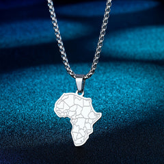 Africa Map Tiger Face Pendant Necklace Stainless Steel Hip Hop Vintage Gift
