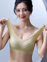 Wireless Seamless Solid Bra Scallop Trim Lingerie