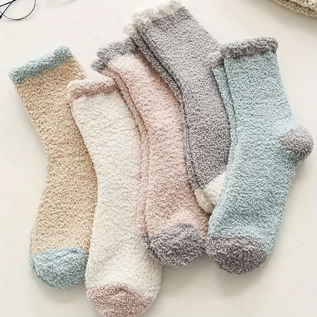 5 Pairs Women's Winter Coral Velvet Mid-calf Socks