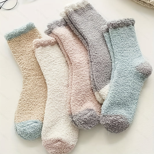 5 Pairs Women's Winter Coral Velvet Mid-calf Socks