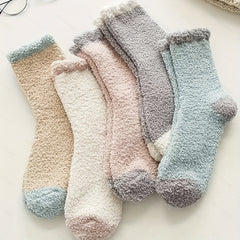5 Pairs Women's Winter Coral Velvet Mid-calf Socks