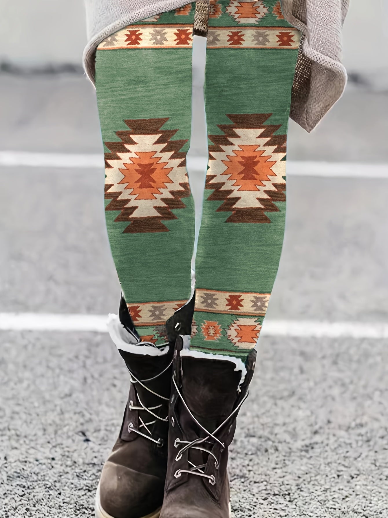 Western Ethnic Print Skinny Leggings High Waist Stretchy Leggings