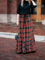 Plaid Print Drawstring Maxi Skirt